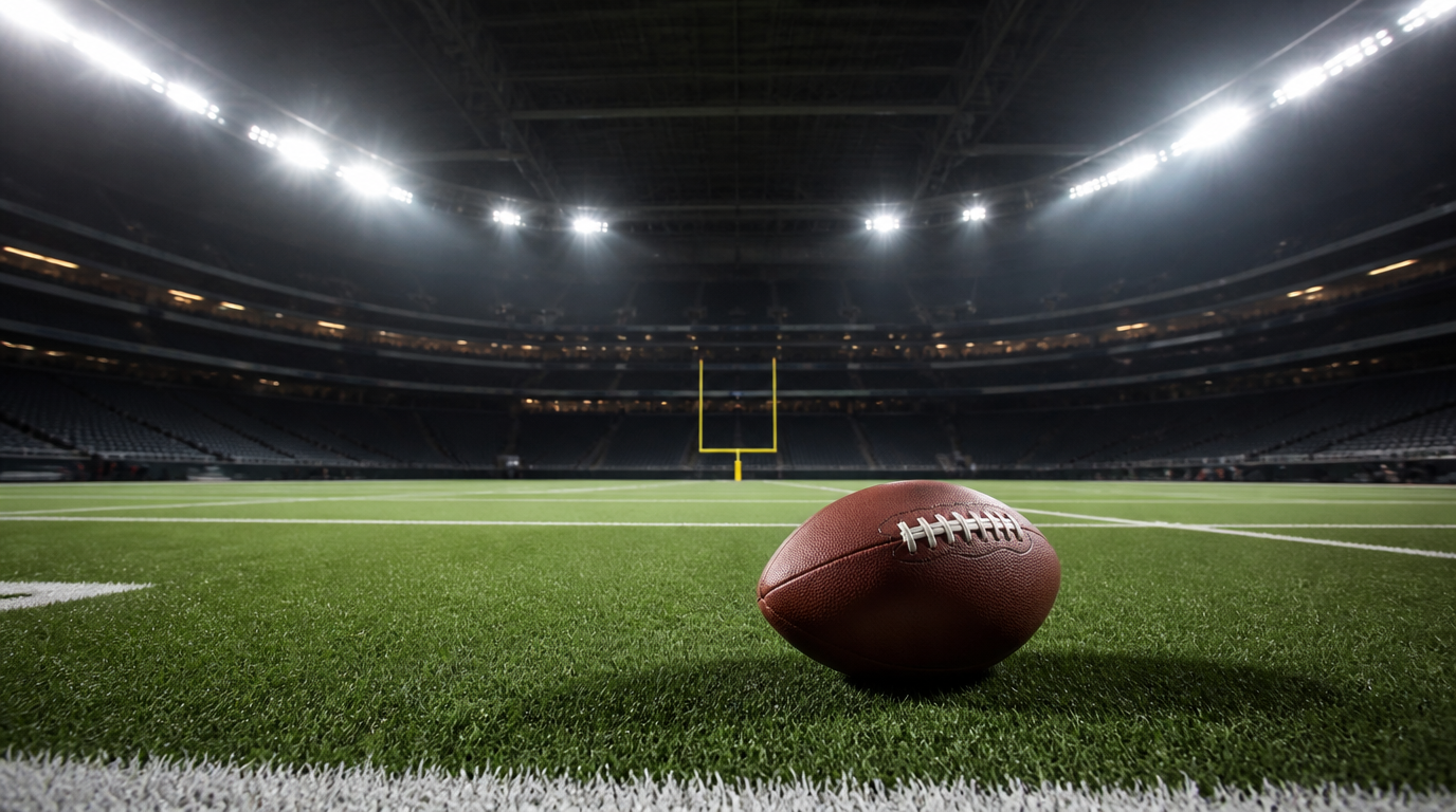American football stadium floodlights against a night sky
